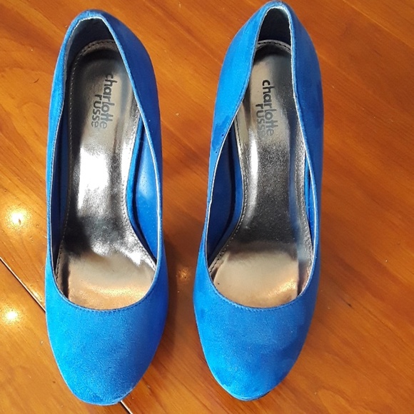 Blue micro suede high heels - Picture 2 of 3